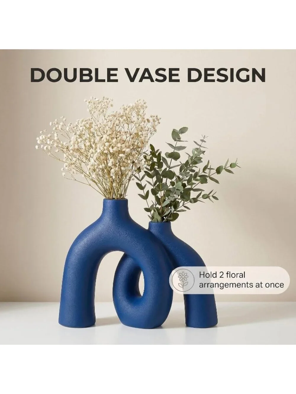 Modern Elegant Blue Matte Ceramic Nordic Boho Vase Set For Living Room Decor